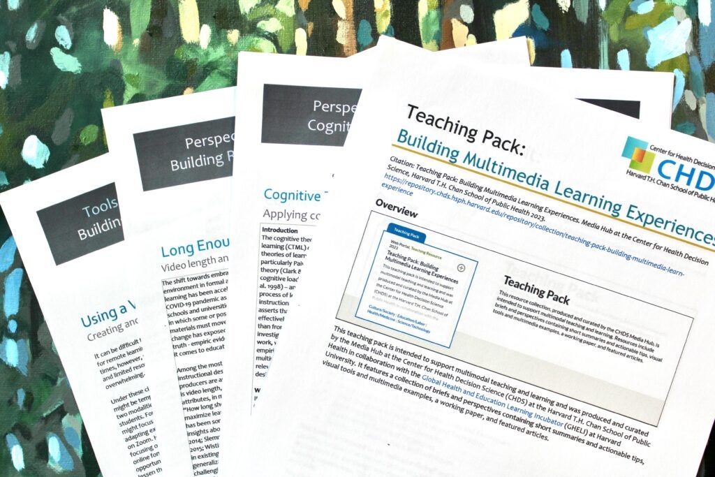 Photo of printed materials from Teaching Pack: Building Multimedia Learning Experiences