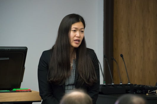 Jane Kim Speaking at Podium