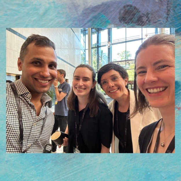 Group selfie, picturing (left to right) Ankur Pandya, Jenna Rogers, Andrea Luviano, and Sarah Skye Yoden