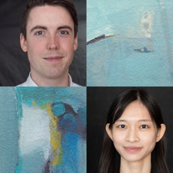 Headshots of Lyndon James and Lily Hsieh with decorative squares